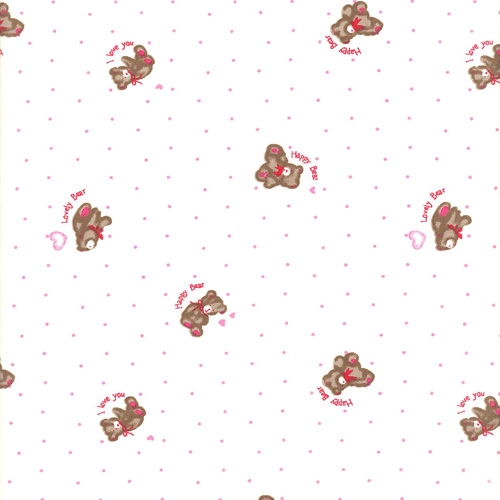 Cotton Blend Happy Bear Ivory Pink 1278