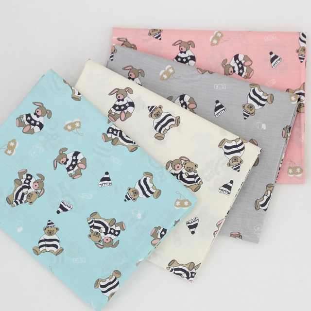 Cotton blend fabric Rabbit and Bear 4 types