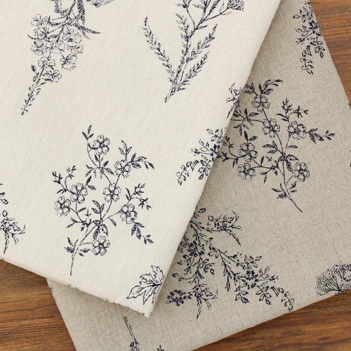 Linen Fabric Cotton Linen Cloth Floral Pattern Vintage Flower Botanical 2 Colors