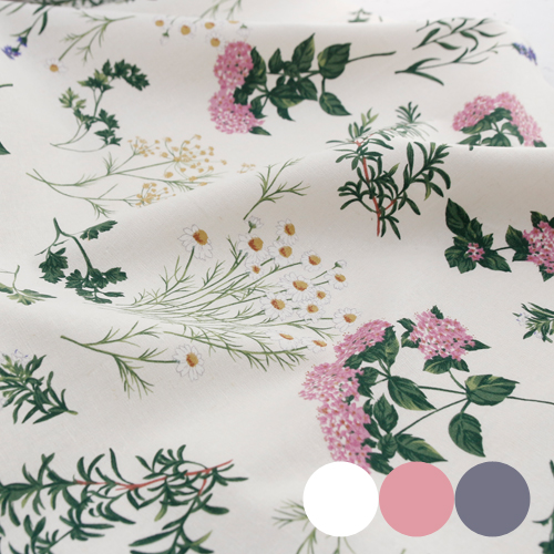 Linen Fabric Cotton Linen Cloth Floral Pattern Vintage Flower Natural Herb 3 Colors