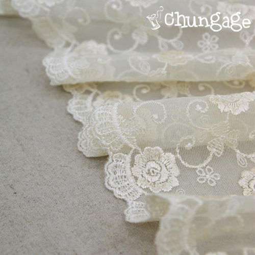 Lace Fabric Mesh Embroidery Lace Cloth Table Runner R006 Rose Flower Cream