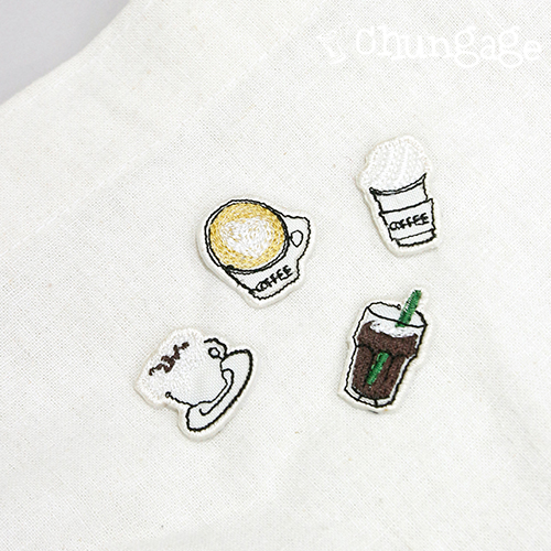 4 kinds of heat-sealed and cafe embroidery patch and pen 089