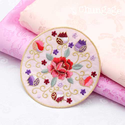 Hanbok embroidery patch circular decoration light pink