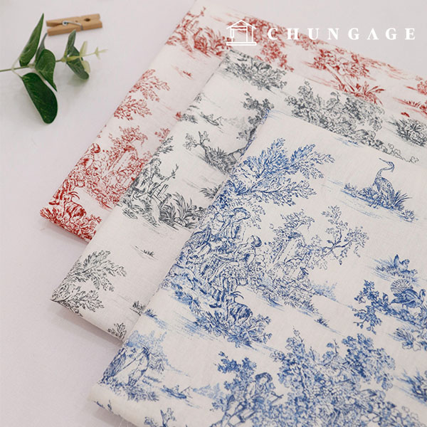 Linen Fabric Cotton Linen Cloth Floral Pattern Vintage Masterpiece Romantic French 3 Colors