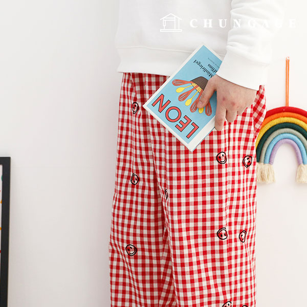 Embroidery fabric yarn-dyed check fabric Happy Melo Red E-014 Hanma