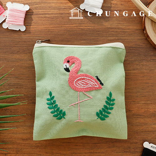 French Embroidery Package DIY Kit Pouch Flamingo CH560110