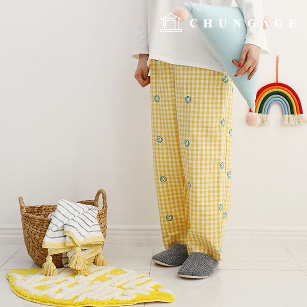 Embroidery fabric yarn-dyed check fabric Happy Melo Yellow E-014 Hanma