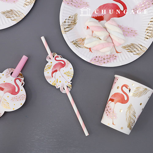 Party Supplies Tableware Set Flamingo Set of 6 Cone Plate Paper Cup Paper Straw