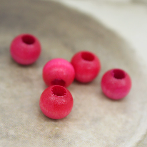 string Wood Bell Macrame Wood Beads 8mm 5 pieces Hot pink