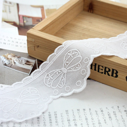 Lace Fabric Embroidery Lace Cloth Cotton 030 Dot Ribbon White