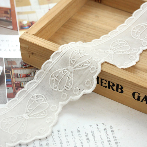 Lace Fabric Embroidery Lace Cloth Cotton 030 Dot Ribbon Natural