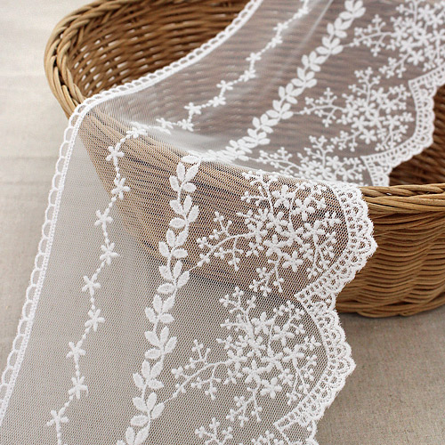Lace Fabric Embroidery Mesh Lace Cloth Double Sided R043 Sari 14cm White Eye