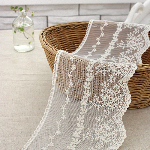 Lace Fabric Embroidery Mesh Lace Cloth Double Sided R043 Sari 14cm Natural