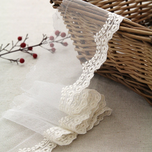 Lace Fabric Embroidery Mesh Lace Cloth 021 Wave Flora Natural