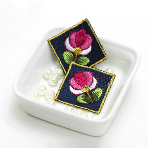 Hanbok Embroidery Patch Square Embroidered 2Piece Tulip Navy