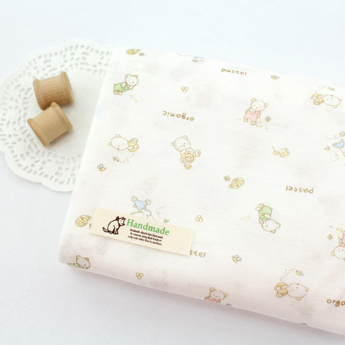 Wide Organic Single Jacquard Daimaru Pastel Bear Ivory