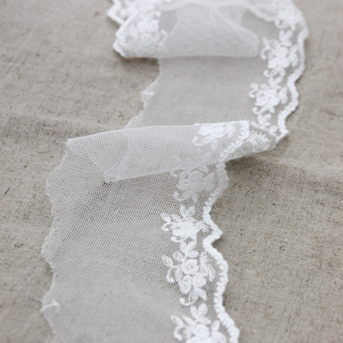 Lace Fabric Embroidery Mesh Lace Cloth 007 Mini Rose whiteivory