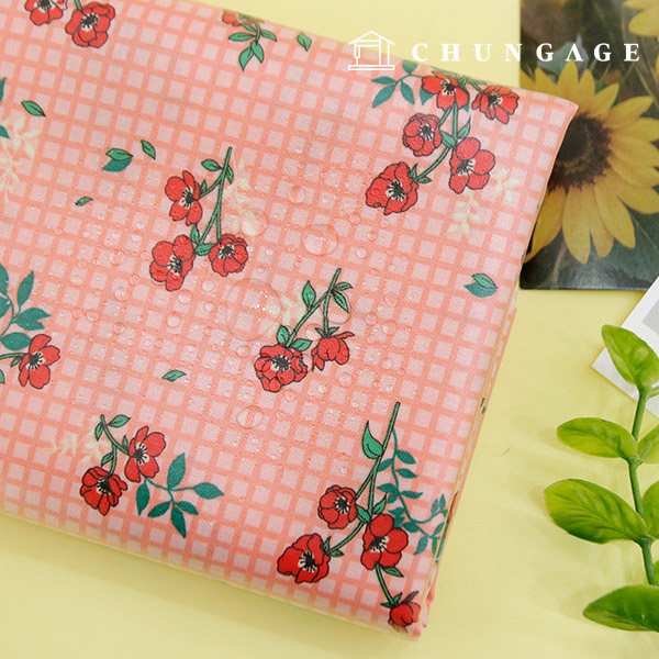 Waterproof Cloth Check Floral Flower Fabric Laminate TPU Waterproof Fabric Red Velvet