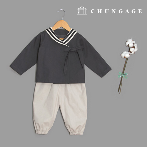 Clothing Pattern Children Hanbok Style Top and Bottom Set Pants Saint Collar P1488