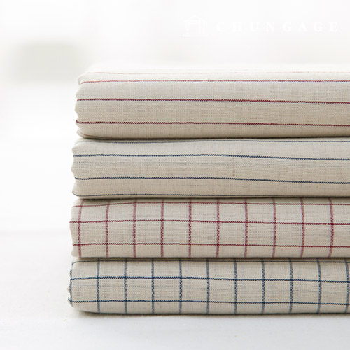 Ombre Washing Linen Check Stripe Fabric Vintage Check French 4 types