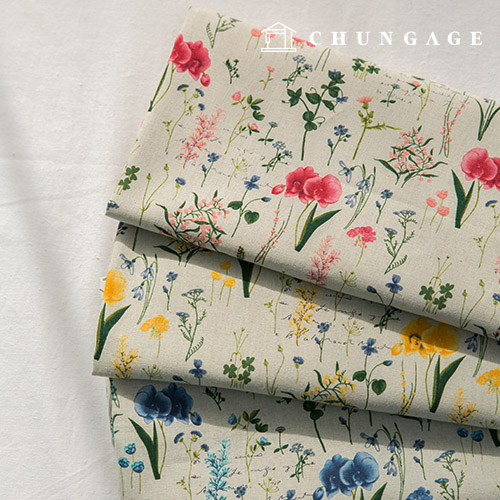 Linenfabric Cotton Linen Cloth Vintage Floral Pattern Flower Wide Width 11 count fabric Flower Letter 3 Types