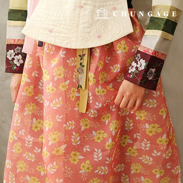 Hanbok Fabric Pure Poly Hanbok Cloth Cheollick Flower Floral Pattern Pink 034