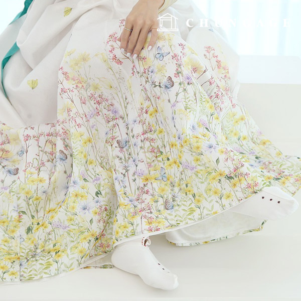 Hanbok Fabric Rev Poly Hanbok Cloth Cheollick Flower Floral Pattern 071
