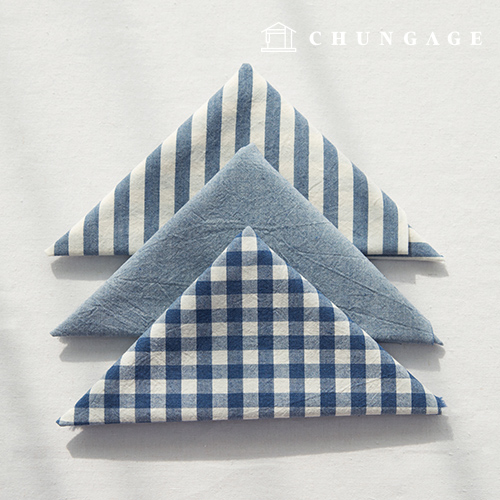 Fabric package Check 8mm scrap fabric cotton Washing Plain piece cloth Melan 3 types 012 Indigo