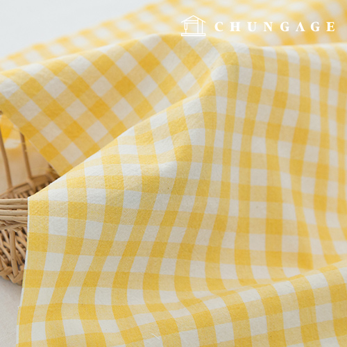 Check Fabric cotton Melange Yarn Washing Wide Width Vintage Check Cloth Yellow Check 433-1 Half yard