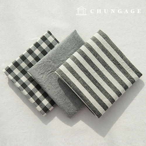 cotton fabric Melange ombre Washing Fabric Wide Width Vintage Check Stripe Plain 3 types darkgray half yard