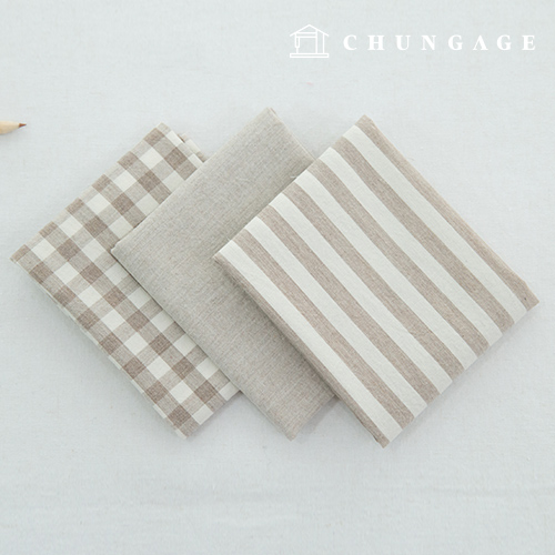 cotton fabric Melange yarn-dyed Washing Fabric Wide Width Vintage Check Stripe Plain 3 types Beige half yard