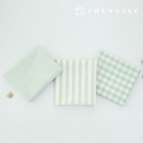 cotton fabric Melange yarn-dyed Washing Fabric Wide Width Vintage Check Stripe Plain 3 types Mint half yard