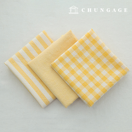 cotton fabric Melange ombre Washing Fabric Wide Width Vintage Check Stripe Plain 3 types Yellow half yard