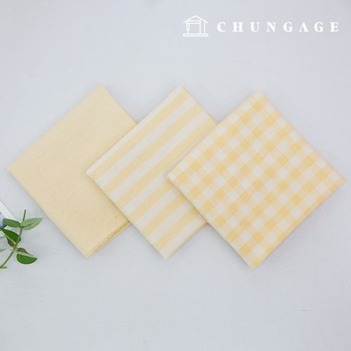 cotton fabric Melange yarn-dyed Washing Fabric Wide Width Vintage Check Stripe Plain 3 types light yellow half yard