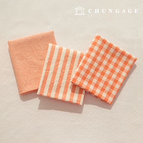 cotton fabric Melange yarn-dyed Washing Fabric Wide Width Vintage Check Stripe Plain 3 types Orange half yard