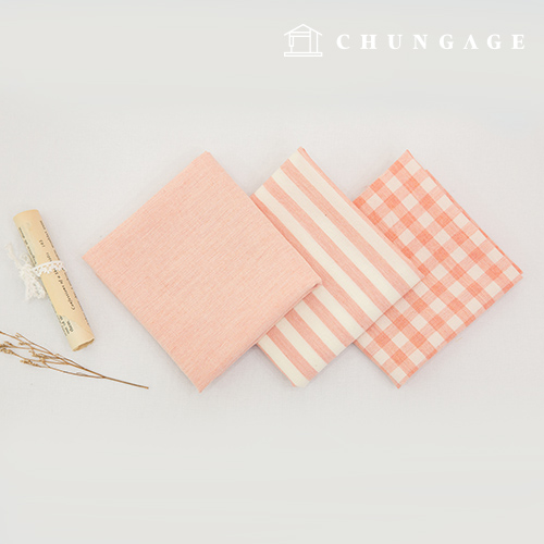 cotton fabric Melange yarn-dyed Washing Fabric Wide Width Vintage Check Stripe Plain 3 types dark pink half yard