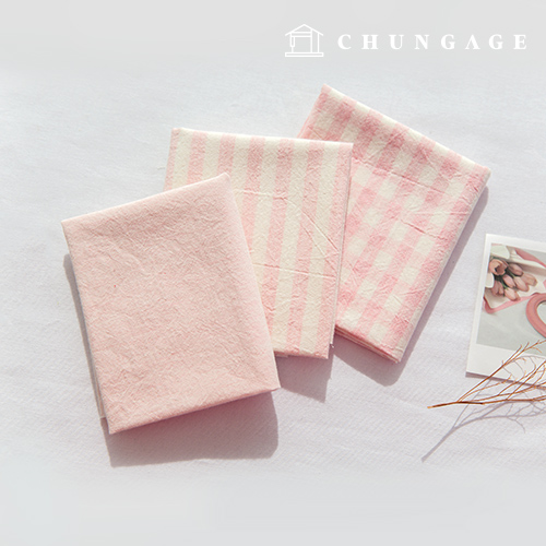 cotton fabric Melange yarn-dyed Washing Fabric Wide Width Vintage Check Stripe Plain 3 types Pink half yard