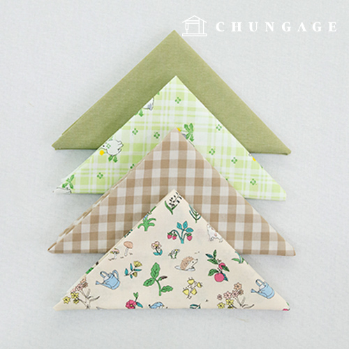 Fabric package Flower fabric Flower pattern Check Fabric Piece Forest Little Friends 4 types 068