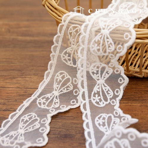 Lace Fabric Embroidery Mesh Lace Cloth 015 Dot Ribbon Natural