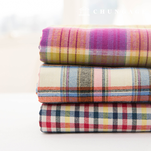 Check Fabric Cotton Raised Winter Vintage Fabric Rainbow 3 Types