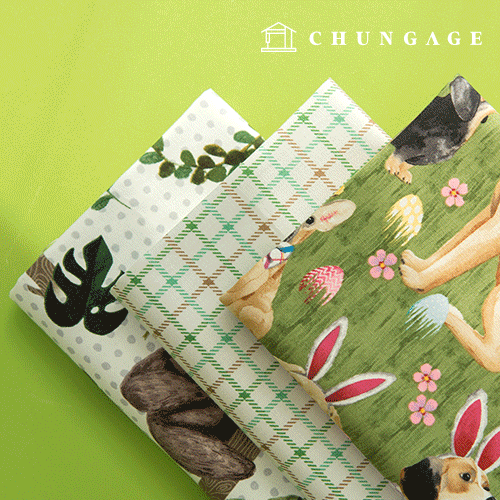 cotton oxford fabric 20 count Fabric Animal Park Green Puppy