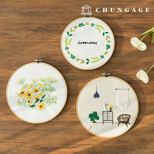 French Embroidery Package DIY Kit Tutorial Flower Garden Drawing Embroidery Yellow Daisy