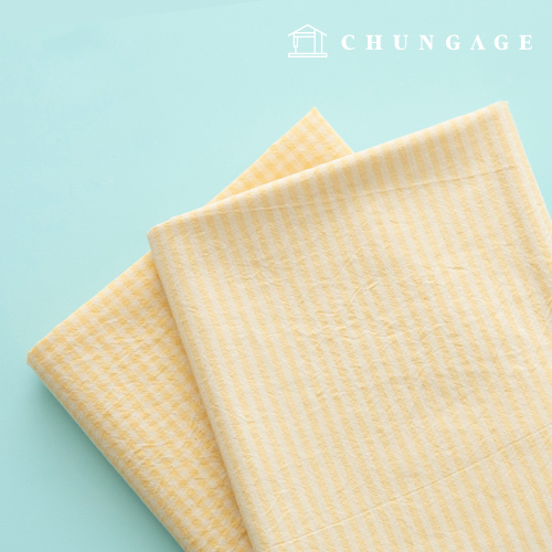 Check Fabric cotton Melange yarn-dyed check cloth Stripe 4mm Petit Milk Light Yellow Half yard