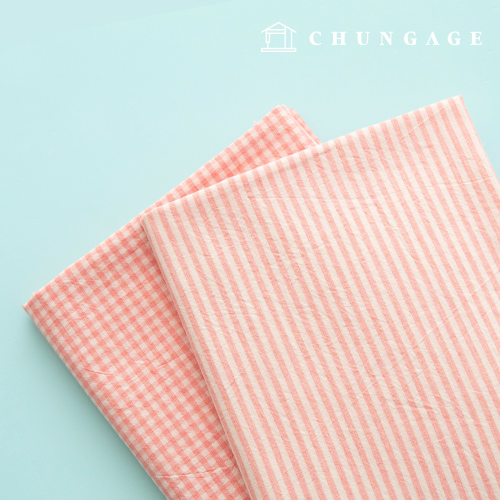 Check Fabric cotton Melange Yarn-dyed Check Cloth Stripe 4mm Petit Milk Dark Pink Half yard