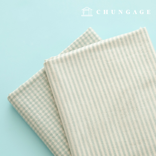 Check Fabric cotton Melange yarn-dyed check cloth Stripe 4mm Petit Milk Mint half yard