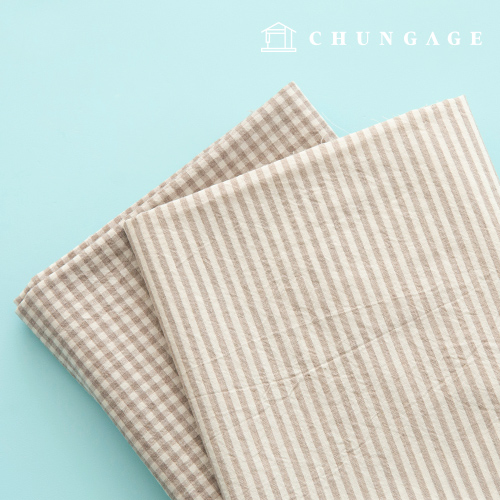 Check Fabric cotton Melange yarn-dyed check cloth Stripe 4mm Petit Milk Beige half yard