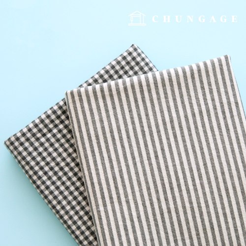 Check Fabric cotton Melange yarn-dyed check cloth Stripe 4mm Petit Milk Black half yard