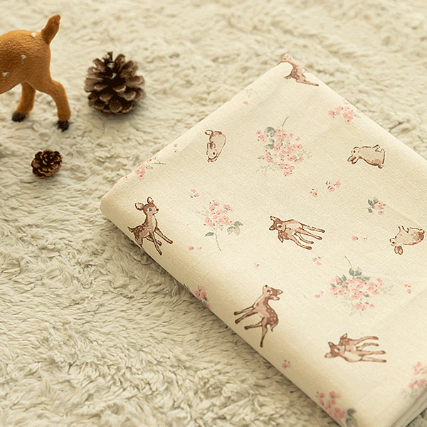 Linen Fabric Vintage Flower Cotton Linen Cloth Wide Width Lovely Bambi