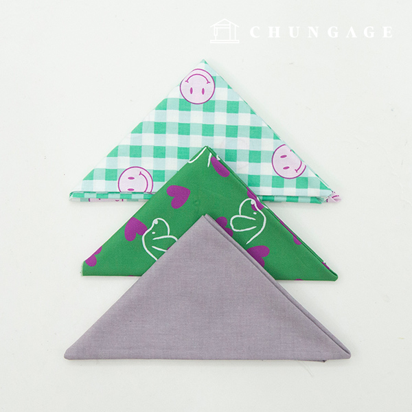 Fabric Package Smile Fabric Heart Fabric Check Cloth Green Purple Piece Cloth 3 Pack It's Package 139