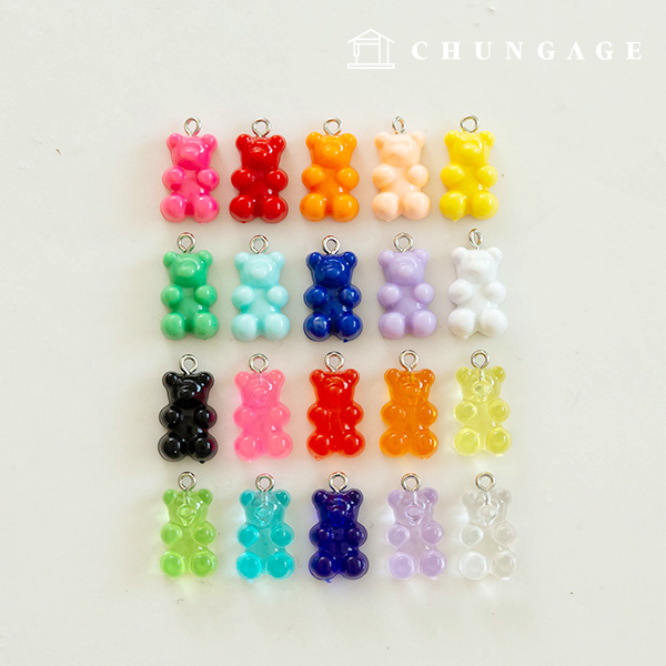 Jelly bear acrylic charm keyring making 10 pieces, bear keyring decoration accessories, 20 types of subsidiary materials